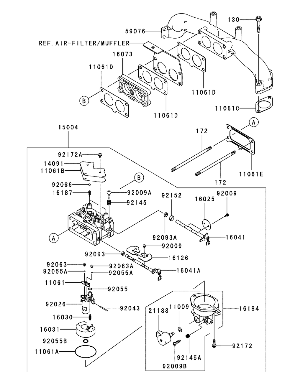 Kawasaki Fx850v-As00 Carburetor Diagram and Parts List for M60-KW (53AI8CT6050-31HP-OHV)(2010) Cub Cadet Lawn Tractor